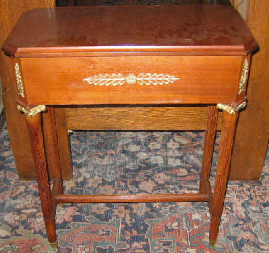 Appraisal: FRENCH TH CENTURY MAHOGANY ORMOLU SEWING STAND Having a hinged