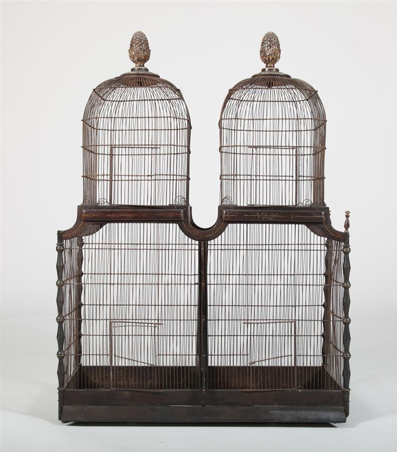 Appraisal: VICTORIAN PAINTED WOOD AND WIRE BIRD CAGE The double domed