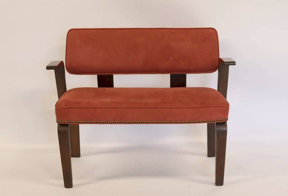 Appraisal: Midcentury Thonet Upholstered Bentwood Settee Nicely upholstered in suede From