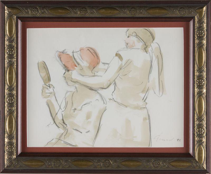 Appraisal: Andre Gisson NY CT - Le Chapeau watercolor and pencil