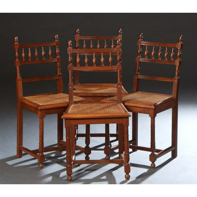 Appraisal: Set of Four French Henri II Style Carved Oak Dining