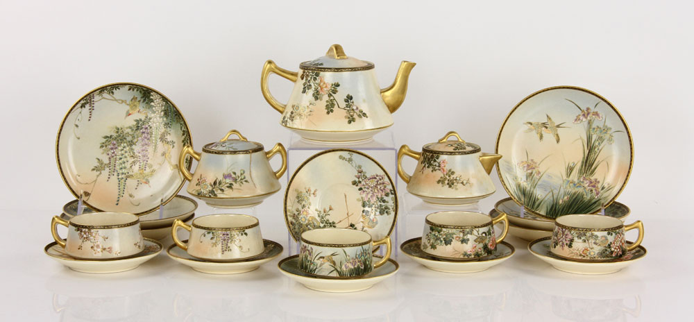 Appraisal: - Pc Japanese Satsuma Tea Service Twenty-one piece Japanese Satsuma