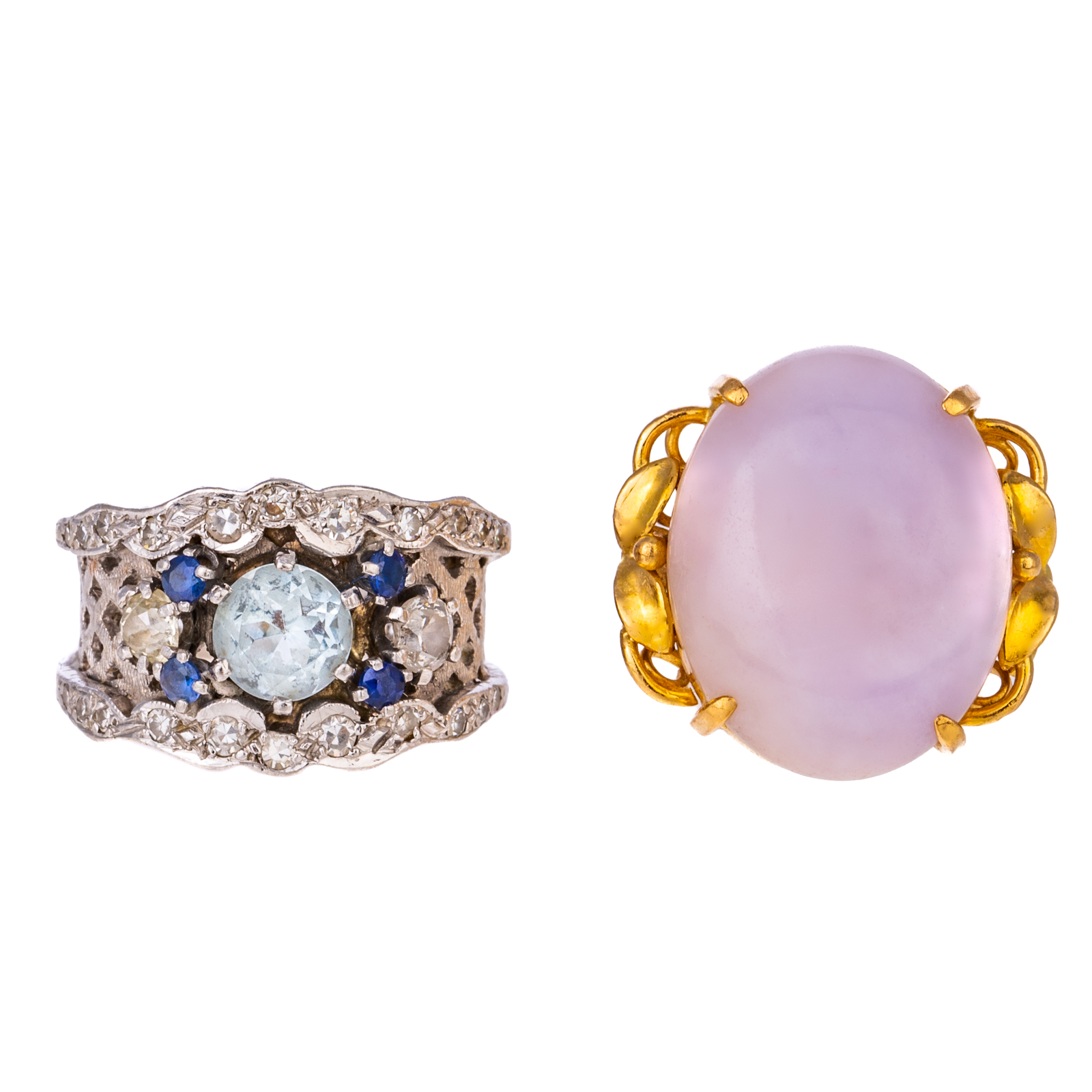 Appraisal: A LAVENDER JADE AQUAMARINE RING IN K GOLD K yellow