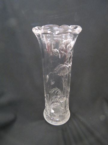 Appraisal: Hawkes Gravic Cut Glass Vase deeply intaglio cut poppies tall