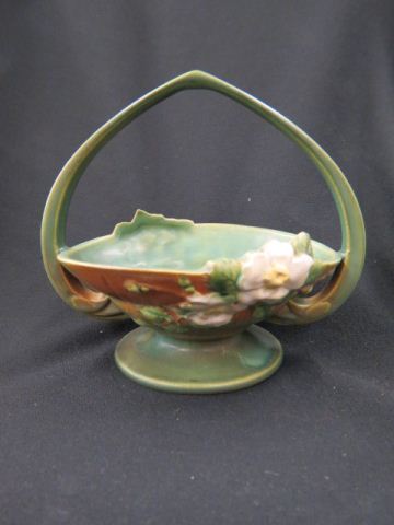 Appraisal: Roseville Pottery White Rose Basket green - 's excellent