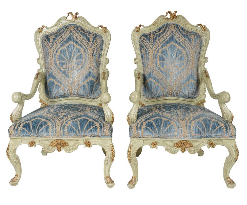 Appraisal: PAIR VENETIAN ROCOCO-STYLE PAINTED ARMCHAIRSlate th st century green with