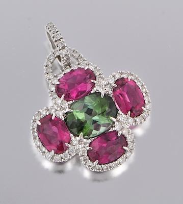 Appraisal: A Diamond and Tourmaline Pendant k white gold quatrefoil shape