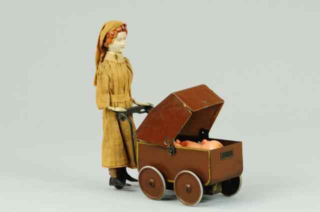 Appraisal: VICTOR BONNET NANNY WITH PRAM France hand painted head and