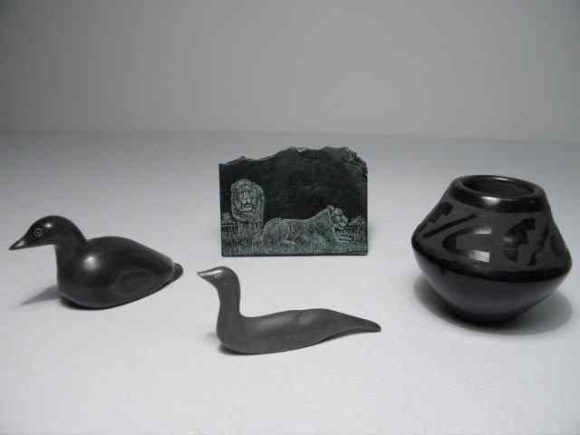 Appraisal: Group lot of small carved stone and stoneware decoratives Includes