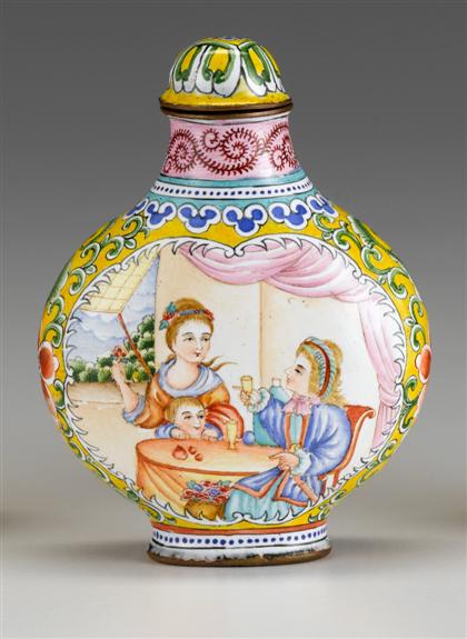 Appraisal: Chinese Canton 'European scene' enamel snuff bottle qianlong mark late