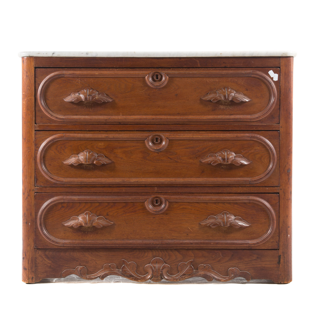 Appraisal: Rococo Revival walnut marble top chest of drawers circa in