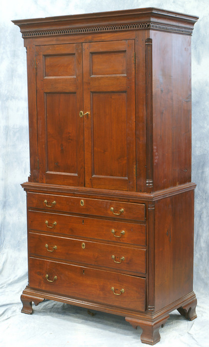 Appraisal: Walnut Chester County Chippendale linen press top with double recessed