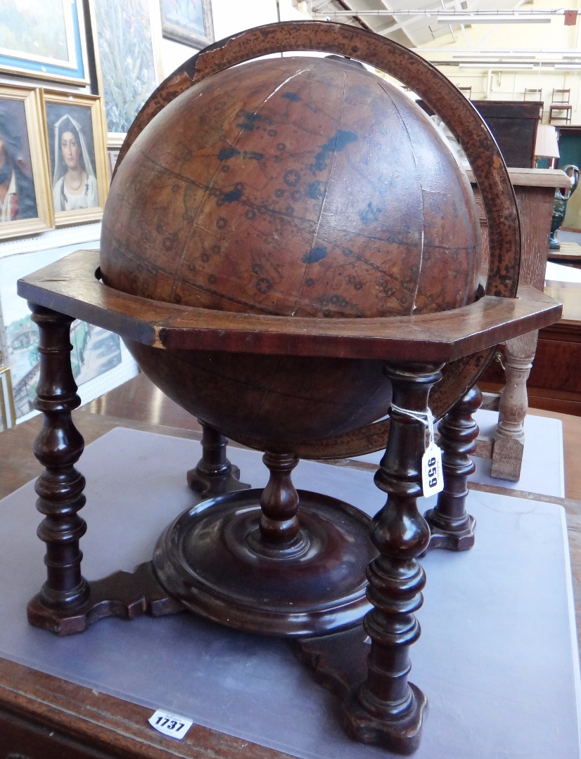 Appraisal: An Italian celestial table globe the solid wooden globe cm