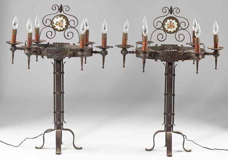 Appraisal: Arts and Crafts Candelabra circa wrought iron construction six lights