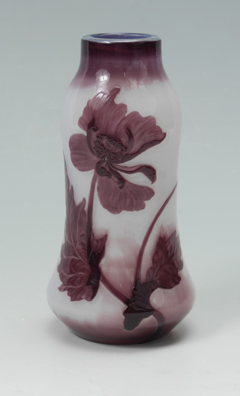 Appraisal: HENRI MULLER CROISMARE CAMEO CUT VASE Amethyst with white ground