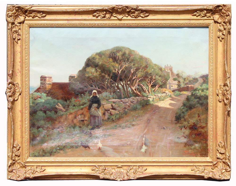 Appraisal: Swinnerton th C Painting of a Woman on Pathway Swinnerton