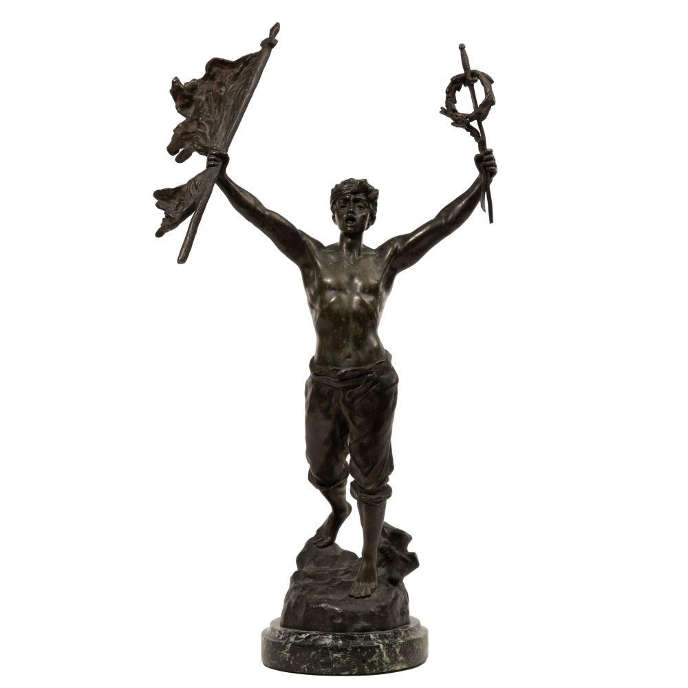 Appraisal: AFTER DESIRE GRISARD FRENCH B VICTORY PATINATED BRONZE SCULPTUREUndated signed