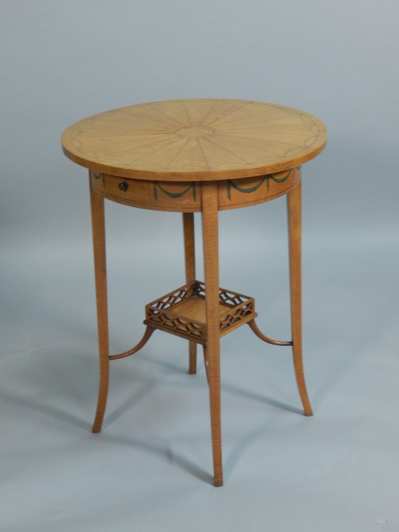 Appraisal: A late thC Sheraton Revival satinwood circular occasion table the