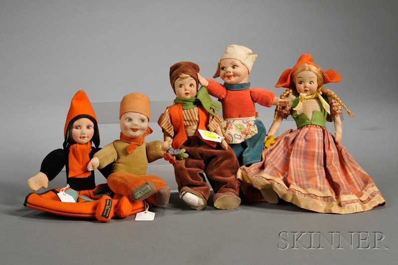 Appraisal: Five Cloth Dolls in Dutch Costume Norah Wellings boy and