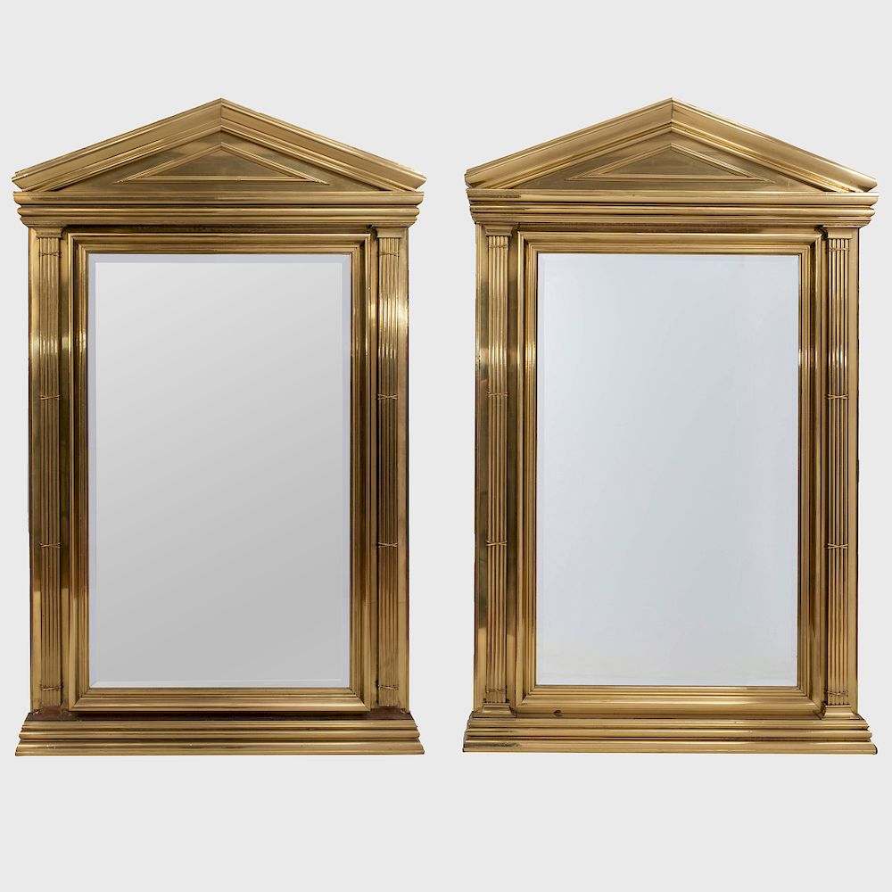 Appraisal: Pair of Classical Style Brass Clad Mirrors x in Condition