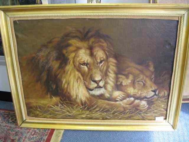 Appraisal: Oil of Lions in the Grass image area '' x