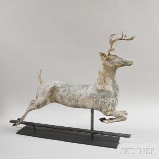 Appraisal: Molded Copper and Zinc Leaping Stag Weathervane ht wd in