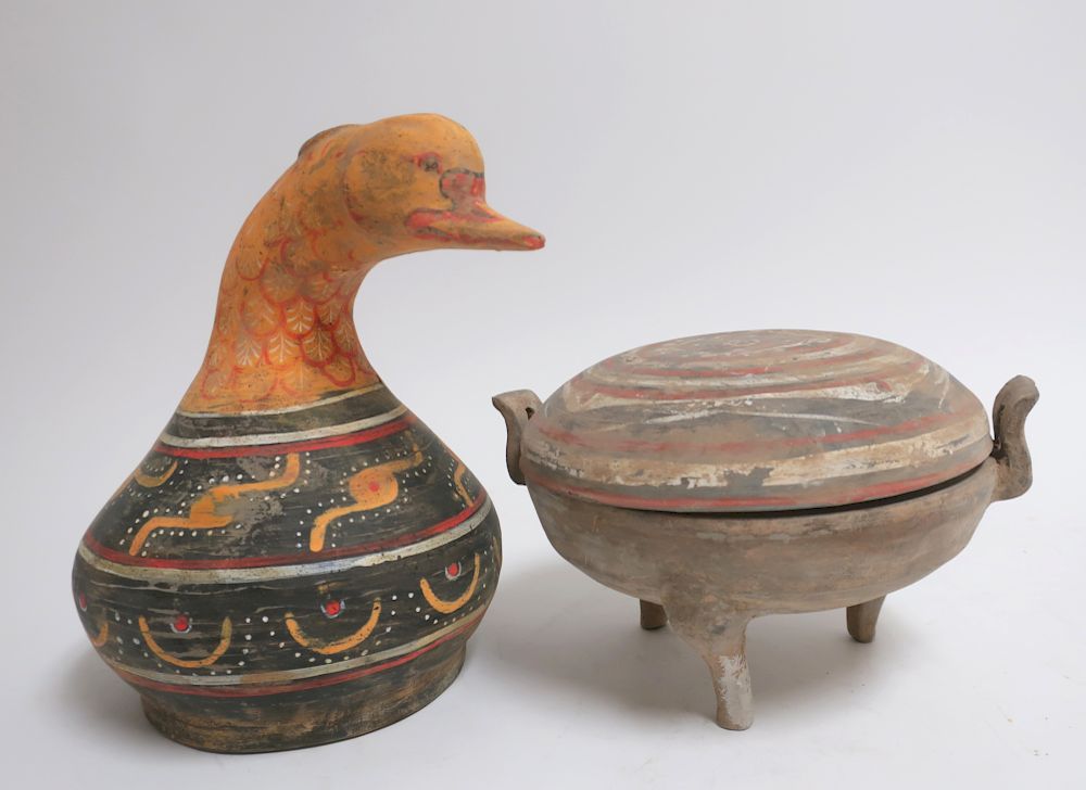 Appraisal: Han Dynasty Covered Censer and Duck Neck Jar Excellent form