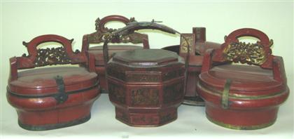 Appraisal: Five Chinese lacquered wedding baskets