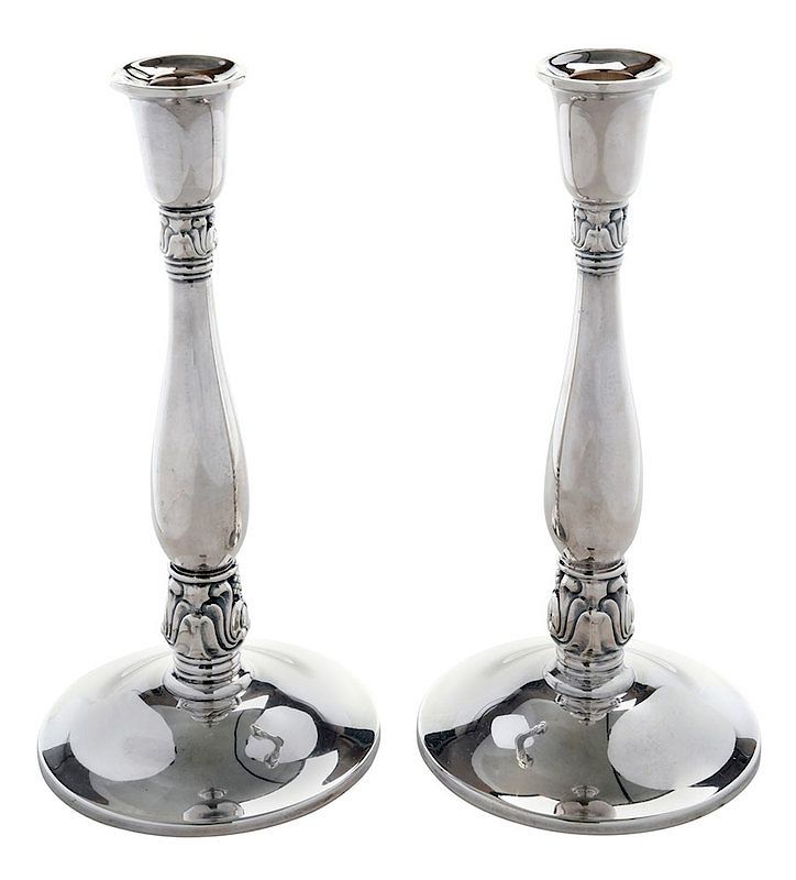 Appraisal: Pair Royal Danish Sterling Candlesticks American th century marks for