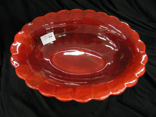 Appraisal: Red Slag Glass Oval Bowl scarce