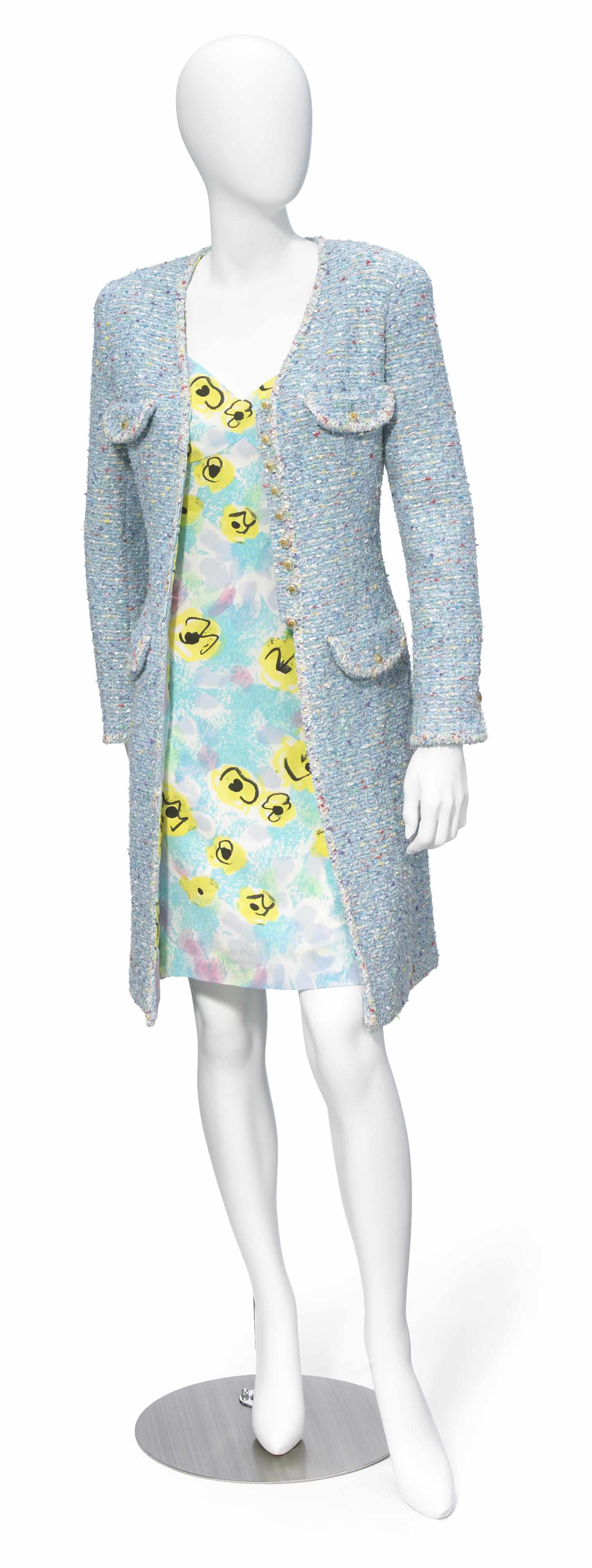 Appraisal: A Chanel light blue coat size together with a multicolored