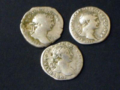 Appraisal: THREE TRAJAN DENARII with Roma Aequitas and Pax on reverse