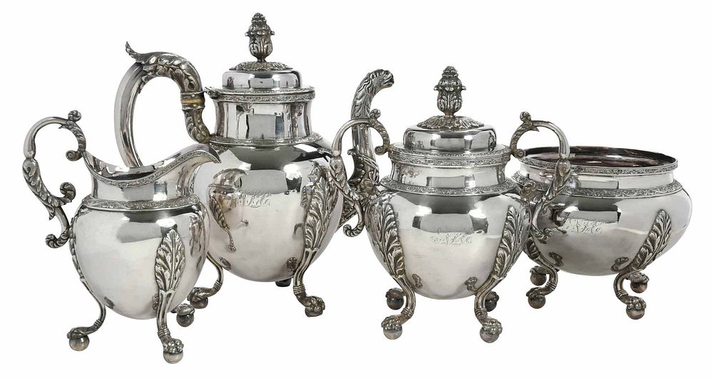 Appraisal: Four Piece Coin Silver John W Forbes Tea Service American