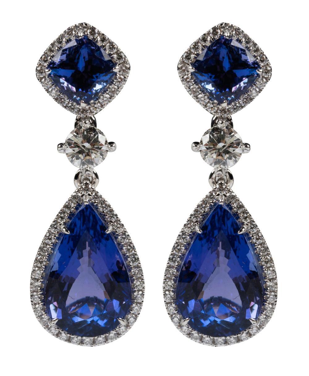 Appraisal: PAIR OF KARAT WHITE GOLD DIAMOND TANZANITE DROP EARRINGScontaining two