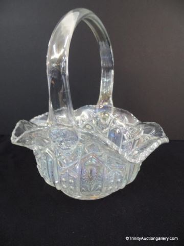 Appraisal: Smith Glass Quintec White Carnival Glass Basket Smith Glass Co