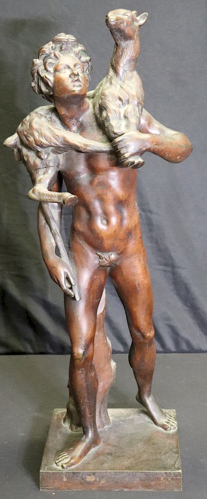 Appraisal: UNSIGNED Large Bronze Figure Carrying Animal Nicely executed and original