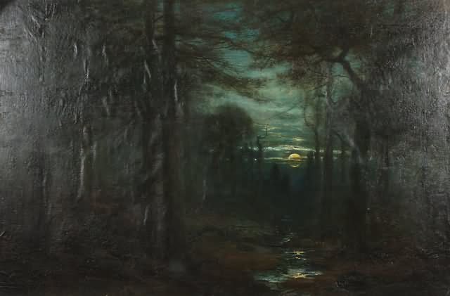 Appraisal: Moonlight Near Tuckerton nocturnal landscape oil on canvas mounted to