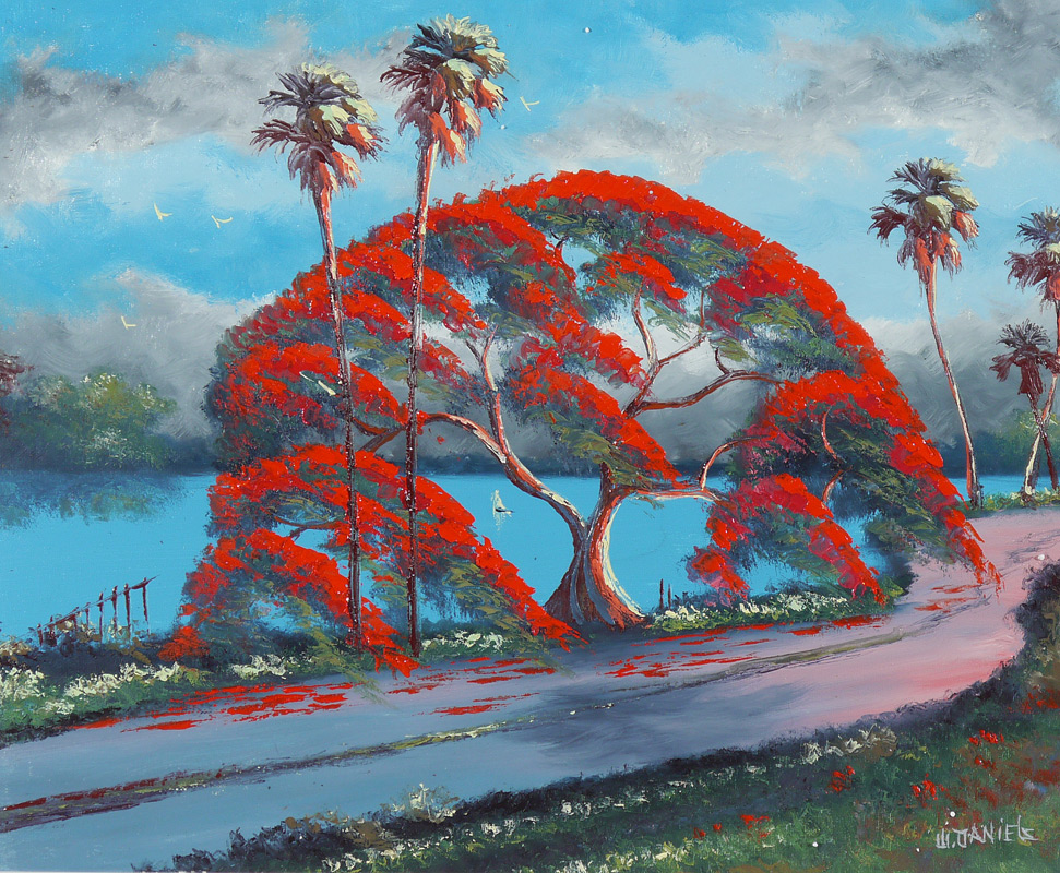 Appraisal: DANIELS Willie American th Century Florida Highwaymen landscape with poinciana