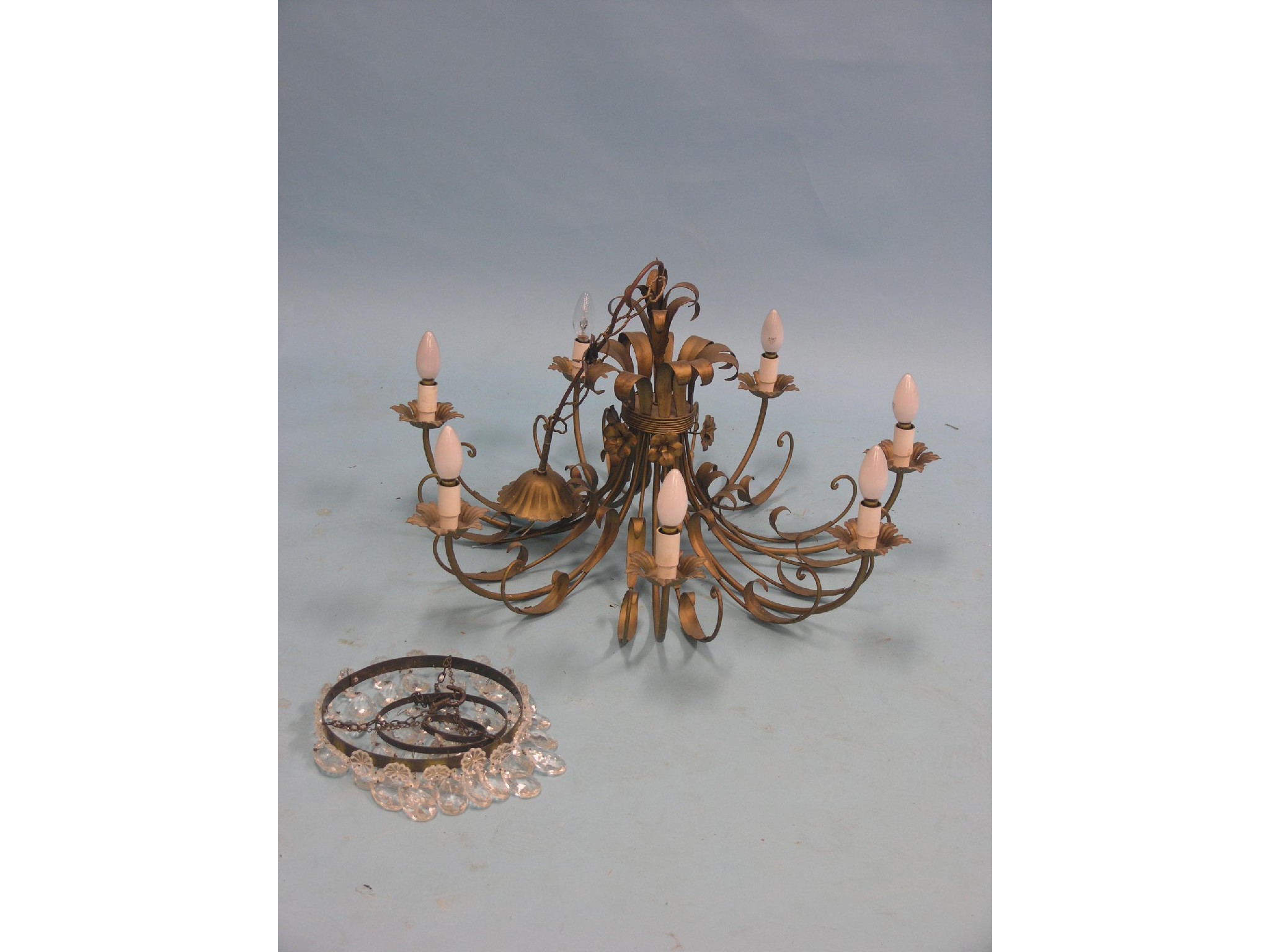 Appraisal: An Harrod's gilt metal seven-sconce chandelier ft in diameter and