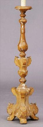 Appraisal: Italian Baroque Carved Giltwood Pricket Stick Mounted as a Lamp