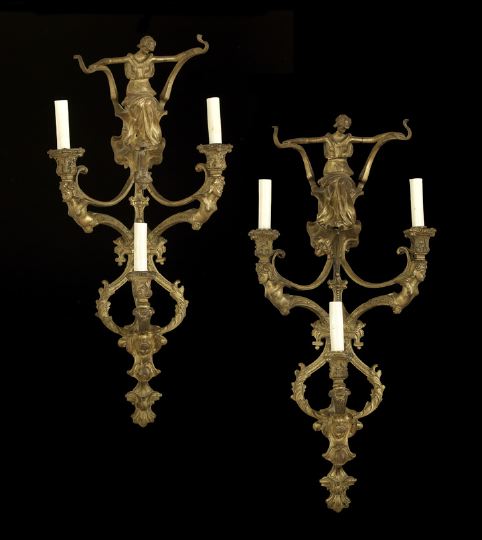 Appraisal: Unusual Pair of French Gilt-Bronze Appliques first quarter th century