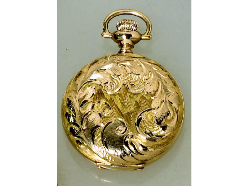 Appraisal: PENDANT WATCH k yellow gold exquisitely hand engraved Elgin lady's