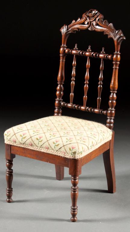 Appraisal: American Rococo Revival carved walnut needlepoint upholstered child's side chair