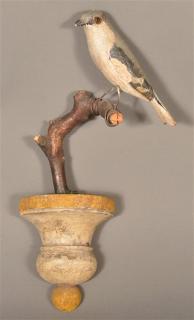 Appraisal: Antique Carved and Painted Wood Song Bird Perched on a