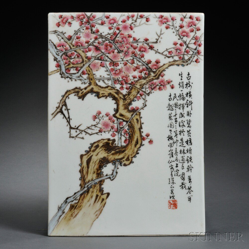 Appraisal: Porcelain Plaque China rectangular painted with a blossoming prunus tree