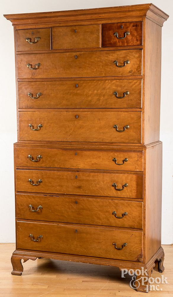 Appraisal: Pennsylvania Chippendale cherry chest on chest Pennsylvania Chippendale cherry chest