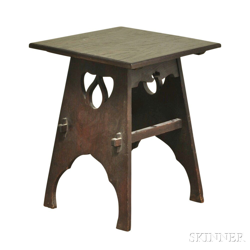 Appraisal: Pierced Oak Arts Crafts Side Table th century the square