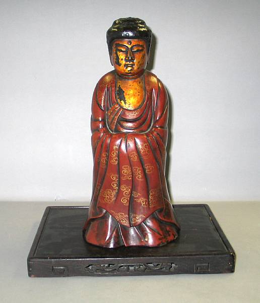 Appraisal: A gilt and polychrome lacquered wood standing Amida Bosatsu minor