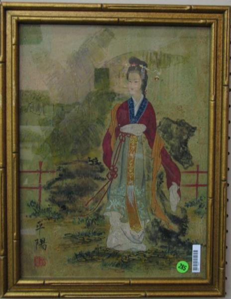 Appraisal: Pair of Japanese decorator paintings one depicting bird and flowers