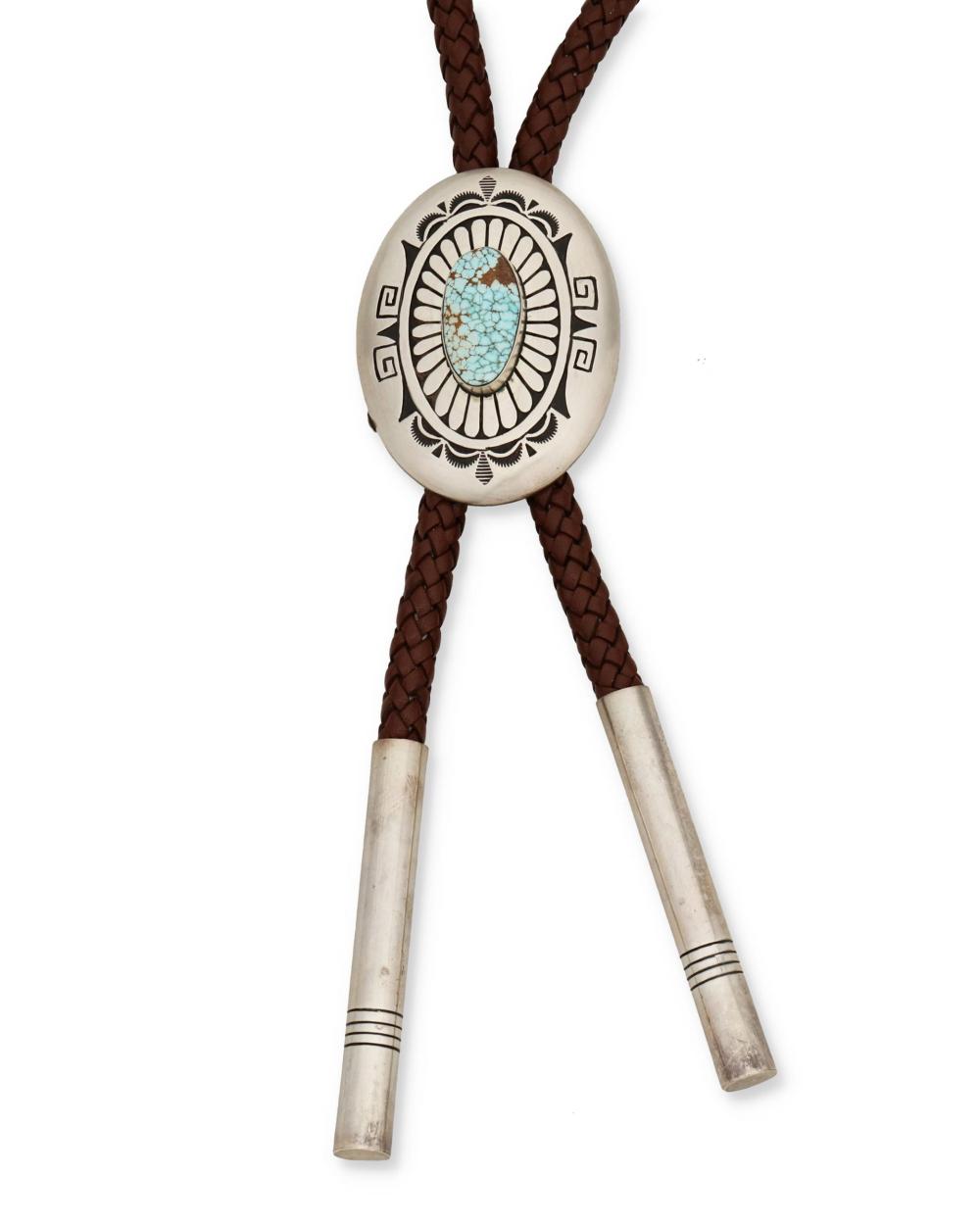 Appraisal: A Charlie John Navajo silver and turquoise bolo tie b